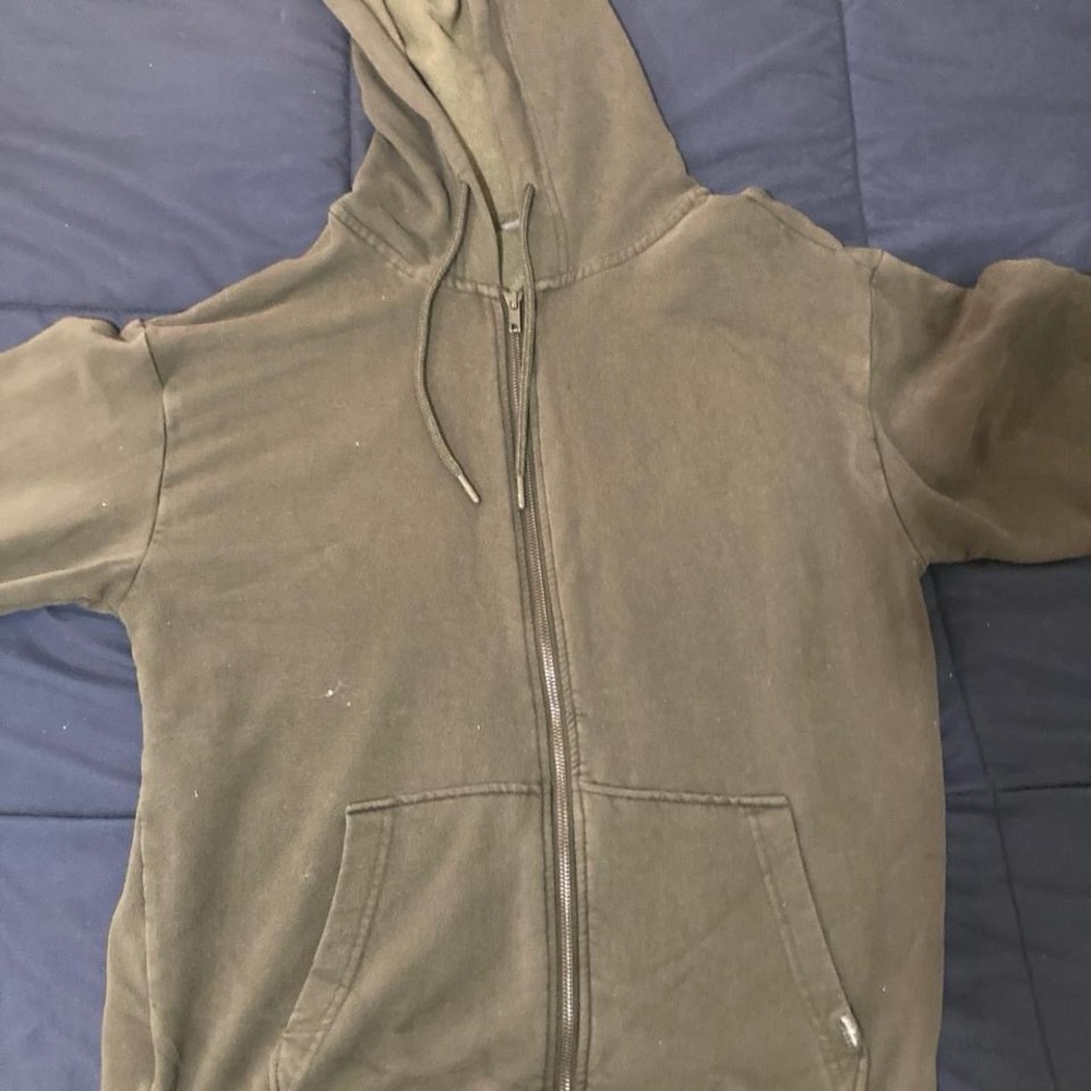 Olive Green Zip-Up Hoodie Men Small